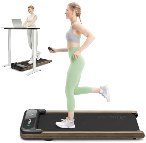 UREVO Holz Walking Pad mit SmartCoach App, Laufband unter Schreibtisch, Tragbare Laufbänd für Zuhause, Laufbänder 1–6 km/h mit Fernbedienung, Klassische Holzästhetik