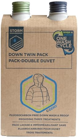 STORM Down Wash & Proof Twin Kit | Wash-in Performance Cleaner & Waterproofer for Down Clothing & Gear | Clean & re-proof without damaging down feathers or DWR treatments