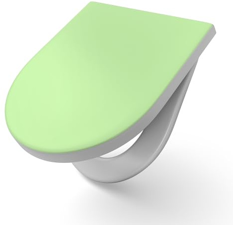 DEQORI Abattant de WC avec couleur unie - Vert clair - En Duroplast - Format 36,4 x 45,4 cm - Antibactérien - Pour WC en forme de D - Facile d'entretien et décoratif