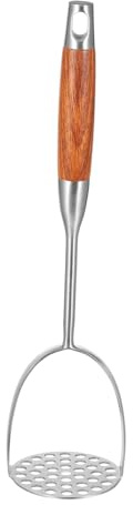 ANDRESLAD Edelstahl Kartoffelstampfer mit Holzgriff Handpresswerkzeug für Fleisch und Gemüse Langlebiges Küchenutensil für Haushalt und Gastronomie Zufällige Farbe