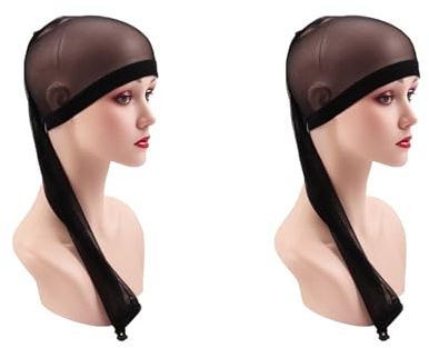 Red elástica para el cabello, diseño de red transpirable ajustable para un ajuste seguro y cómodo durante todo el día, 2 gorras de peluca con correas ajustables
