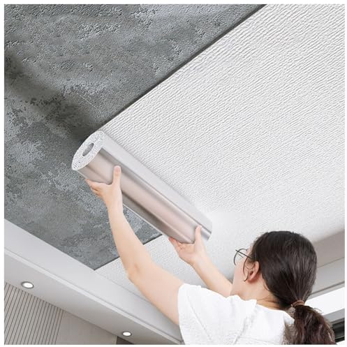 Aeovot Deckenpaneele Selbstklebend - Deckenverkleidung Feuchtraum, Deckenplatten Styropor 3mm Verbergen von Unebenheiten, Isoliertapete Selbstklebende Tapete für Deckenplatten(Weiß,W75cmL20m)