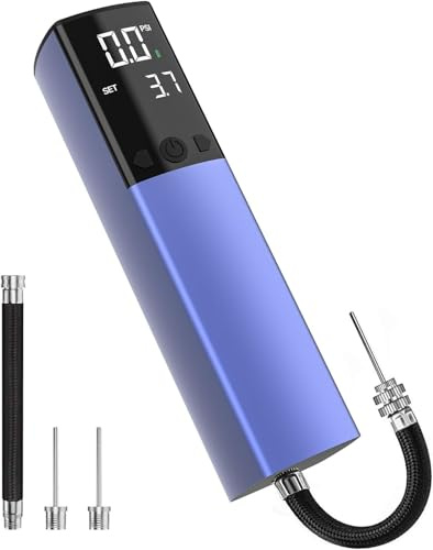 GPUTEK Elektrische Ballpumpe, Tragbar für Fußball, Volleyball & Basketball | Intelligenter Auto-Stopp bei 0,1 PSI, kompakte Luftpumpe mit präzisem Manometer und LCD & USB, inkl. 2 Nadeln + Düse