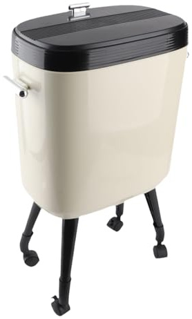CHEOTIME Bote de basura moderno con patas altas y ruedas, cubo interior extraíble de 15 l, cubo de basura alto y estrecho con ruedas para cocina, oficina, sala de estar, a prueba (Blanco Crema)