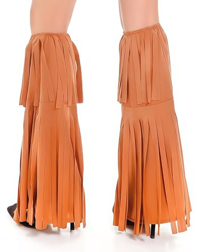 Hippie Kostüm Damen Accessoires - Braune Fransen Stulpen für Faschingskostüme & 70er Jahre Outfit - Indianer Boot Covers Beinstulpen für Karneval & Festival (Size M)