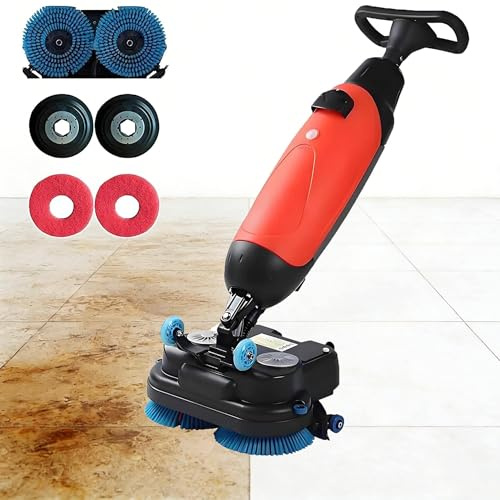 Commercial Cordless Floor Scrubber Machine, Multi-Functional Floor Buffer Polisher Machine, Dual Brush, 17” Cleaning Width, 90 Minute Runtime, 240 RPM, for Home and Commercial Spaces Red