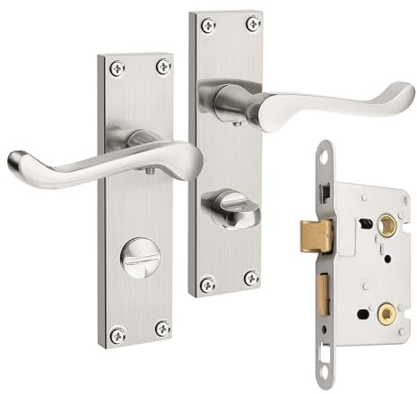 Brotima Satin Nickel Victorian Scroll Door Handles-1 Pair,Satin Nickel Door Handles with 45mm Sashlock,Bathroom Door Lever
