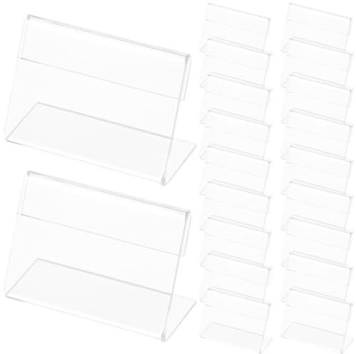 Milisten Porte-affiches en Acrylique Transparent pour Table 60 X 40 Mm, Lot de 25 Supports en L Inclinés pour Cartes Nominatives, Menus et Étiquettes de Prix – Présentoir Bureau