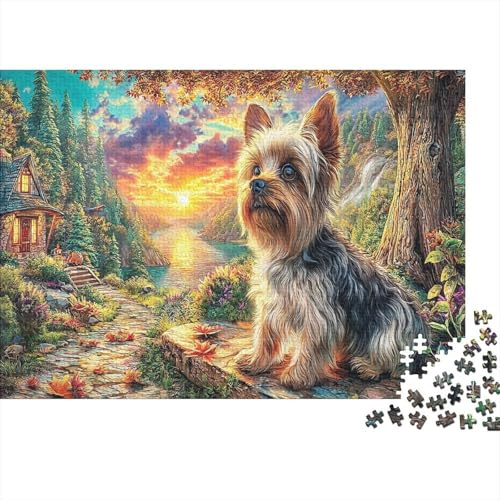 Yorkie Sunset 1000 Pieces Jigsaw Brainteasing Jigsaw Recycled Cardboard Yorkshire Terrier Stress Relief for Adults & Families 38x26cm/1000pcs