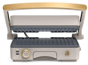 Panini Press Indoor Grill 2-in-1 Electric Contact Grill with Removable Nonstick Plates, 1200W Adjustable Temperature Sandwich Maker (Porcini Taupe)
