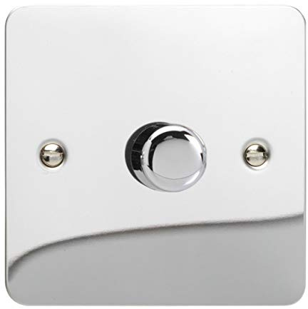 HFC3 - Varilight - Ultra Flat Plate - Polished Chrome - 1 Gang 400W Dimmer Push Switch