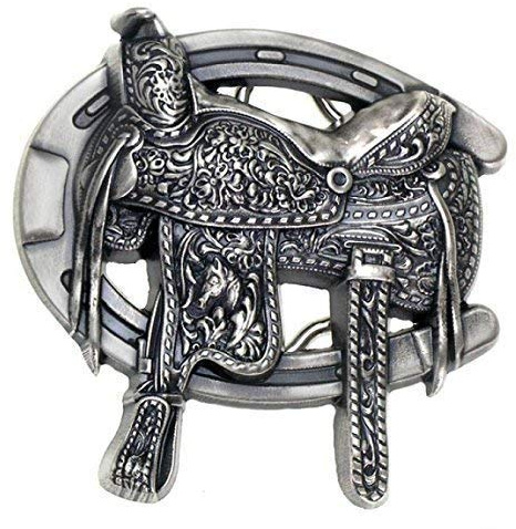 Echt versilbertes Buckle als Sattel, Western, Hufeisen, Pferd, Gürtelschnalle