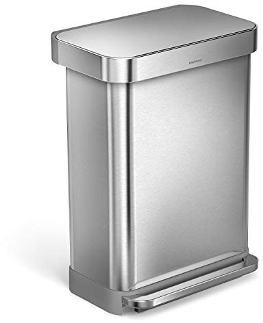 simplehuman CW2023 55L Rectangular Kitchen Pedal Bin with Liner Pocket, Silent Soft Close Lid, Strong Wide Pedal, Fingerprint-Proof, Brushed Stainless Steel, W 47.0cm x H 65.5cm x D 36.0cm
