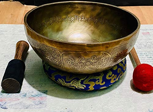 SBN Singing Bowl Nepal 25,4 cm Heilende Buddha-Yoga-Schale, handgehämmerte tibetische Klangschalen, Handschnitzerei aus Nepal mit Om Mane Padme Hum Mantra