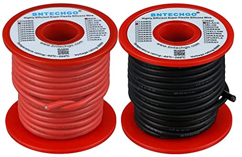 BNTECHGO 14 Gauge Silicone Wire Spool red and Black Each 25ft Flexible 14 AWG Stranded Tinned Copper Wire