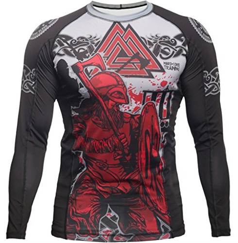 Hardcore Training Men's Rash Guard Compression Long Sleeve Kompression Lång Arm Herr Män Jiu Jitsu MMA No-Gi Tight BJJ (DE/NL/SE/PL, Alfa, 3XL, Regelbunden, Regelbunden, Gra)