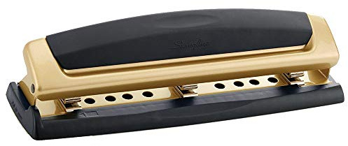 Swingline Schreibtischlocher, Locher, Precision Pro, verstellbar, 2-3 Löcher, 10 Blatt Stanzkapazität, schwarz/gold (74086)