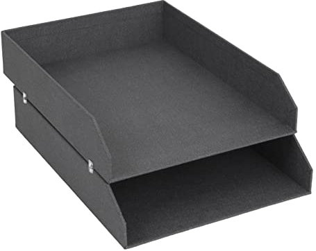 BIGSO Hakan 2er-Set Briefablage für den Schreibtisch – stapelbare Ablagefächer für Briefe, Dokumente usw, – Ordnungssystem aus Faserplatte mit Papier in Leinenoptik – schwarz