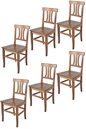 t m c s Tommychairs - 6er Set Stühle Artemisia für Küche und Esszimmer, Robuste Struktur aus lackiertem Buchenholz in der Farbe Nussbraun und Sitzfläche aus Holz