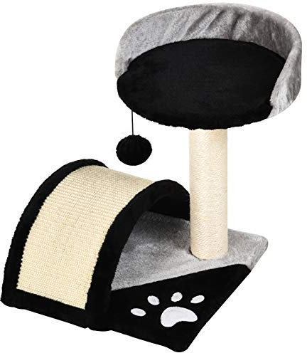 PawHut Kratzbaum Katzenbaum mit Spielbällen Katzenkratzbaum Sisalseil-Kratzstangen Schwarz 35,5 x 37 x 46 cm