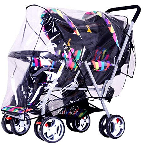 Habillage Pluie Universelle pour Poussette à Double Housse de Protection Poussette de Avant et Arrièr Contre le Vent Couverture étanche Transparent Imperméable Anti-pluie pour Landau