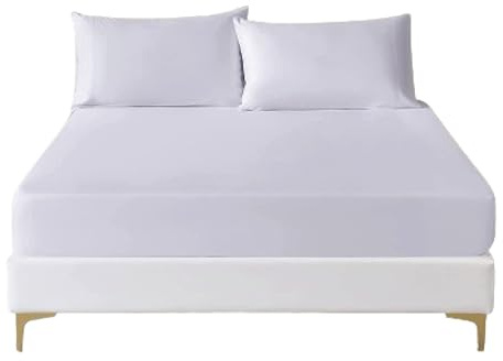 Funky Gadgets Super King Size Deep Fitted Sheets- White 100% Egyptian Cotton Bedding Sheet- Deep Fitted Sheet 30 Extra Deep Pocket Bedsheets Plain Dyed Bedding Set no Pillow case