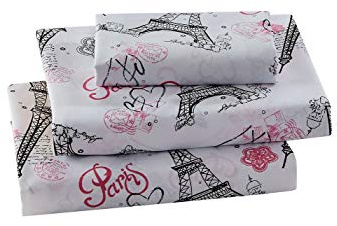 Kids Zone Home Collection Sheet Set Girls/Teens Paris Eiffel Tower Hearts Flowers White Pink Black Pink/White New # Flatscreen Paris (White, Queen)