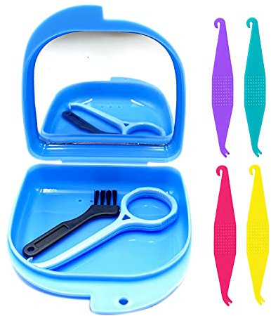 Kit di smontaggio per la cura orale, 7 pezzi, tra cui 1 custodia con fori per specchio e sfiato, 1 strumento per la rimozione dell'allineatore, 4 elastici per posizionare, 1 spazzola per la pulizia