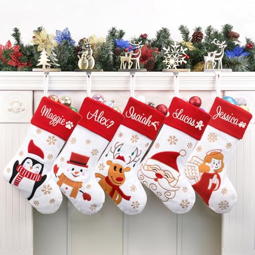 Duosheng & Elegant Personalisierte Weihnachtsstrumpf mit Namen Groß Nikolausstrumpf für Kamin Klassisch Rot-Weiß Weihnachtsdeko Strumpf für Familie 50 cm Christmas Stockings 1 Stück