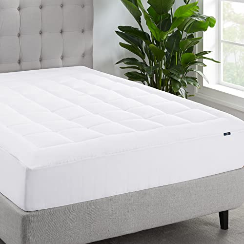 Serta ComfortSure Queen Mattress Cover, Fitted Pillow Top Mattress Pad, Super Soft and Breathable Quilted Cotton Protector with 18 Elastic Deep Pockets for Secure Fit, White