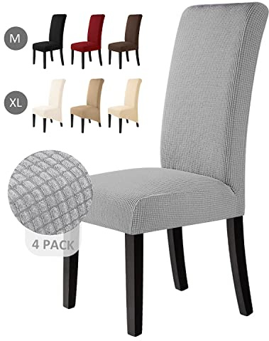 BalladHome Fundas para sillas 4 Piezas Fundas de Sillas de Comedor Elástico Jacquard Cubiertas de Silla Funda de Silla elástica Fundas Sillas para Decoración de Fiesta (Gris Plateado, 4 Piezas)-M