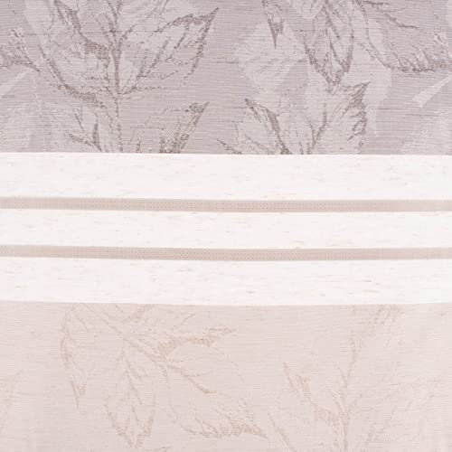 SCHÖNER LEBEN. Gardinenstoff Dekostoff halbtransparent Streifen matt Blätter Taupe beige 1,50m Breite