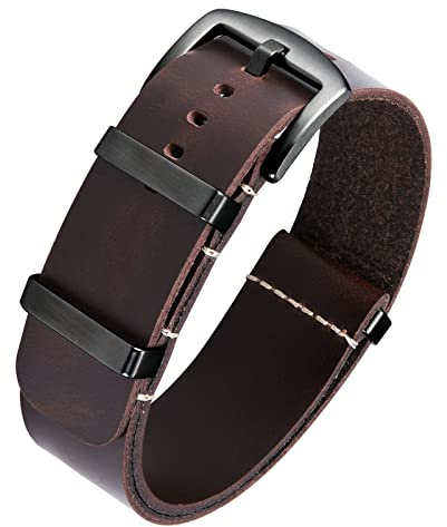 BINLUN Bracelets de Montres en Cuir Remplacement Bracelet pour Montre en Cuir Huilé Crazy Horse 18mm 19mm 20mm 21mm 22mm 24mm Bracelets en Une Seule Pièce pour Homme et Femme avec Boucle Argent/Noir