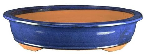Ovale Bonsaischale aus blau glasiertem Steinzeug 36,5x27x7 cm - 2938c