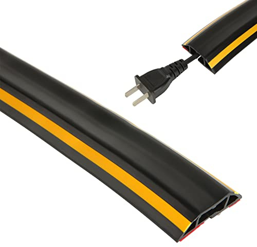 ZOFUN Self-adheisve Floor Cable Protector | 3M Black Rubber Wire Cover with Yellow Line for Visibility, Easy to Cut for Floor Indoor Outdoor Workshop