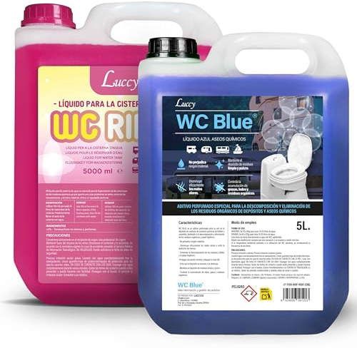 LUCCY Pack WC Blu 5L + WC Rinse 5L | Additivo per Acque Nere e Serbatoio Acqua Pulita | Liquidi per WC Chimico di Camper, Caravan e Roulotte