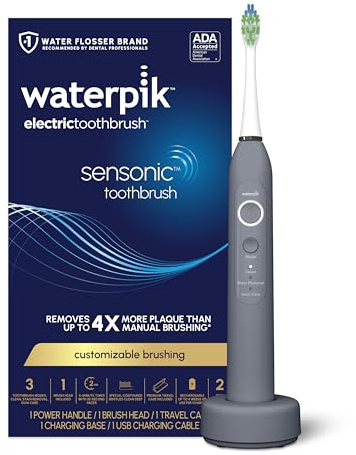 Waterpik Sensonic Sonic Electric Toothbrush, Rechargeable Toothbrush for Adults with 3 Modes, Travel Case, USB Charger, Modern Gray STW-03W027, Packaging May Vary