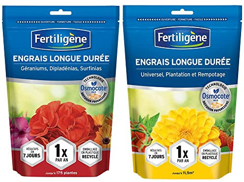 FERTILIGENE Engrais Longue durée Osmocote Max Géraniums, Dipladénias, Surfinias 700g & FERTILIGENE Engrais Longue durée Osmocote Max Universel, Plantation et Rempotage 700g