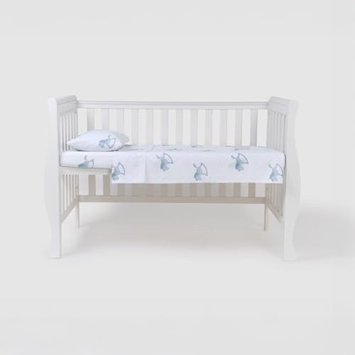 TRAMAS+ Set di Lenzuola per Culla e Miniculla, Lenzuola 100% Cotone Super Morbido per Bebè, Tessili per Cameretta 3 Pezzi con Disegni Allegri - Culla - 60x120 cm, Caballitos