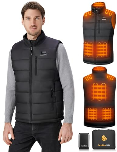 Sevdiea Chaleco Calefactable Hombre con Batería Recargable de 7.4V 160000mAh, Recargable Chaleco Calefactable Hombre, 8 Zonas de Calefacción para Deportes al Aire Libre y Esquí-M