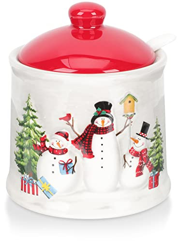ZzzaNa Juego de condimentos de porcelana Navidad Azucarero Cerámica Sal Pimienta Bodega Botes de condimentos Caja de condimentos Contenedor de azúcar Azucarero con tapa Cuchara for vacaciones Café Bar
