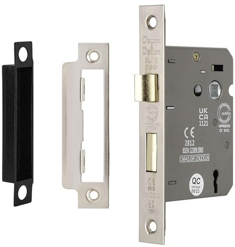 Decoranddecor Satin Nickel Sash Mortice Internal Door Lock with Key 64mm | 44.5mm Backset Bedroom Door Locks, 3 Lever Sashlock, Indoor Locks with Keys, Mortise Lock, Steel Lock Set, Wooden Doors
