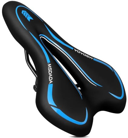 New Gel Bike Seat, MSDADA Comfortable Bike Saddle for Men & Women, Waterproof Gel Bicycle Saddles, Soft Bicycle Seat for BMX, Road Bike, Mountain Bikes, Push Bike, MTB, Exercise Bike, City Bikes(Blue)