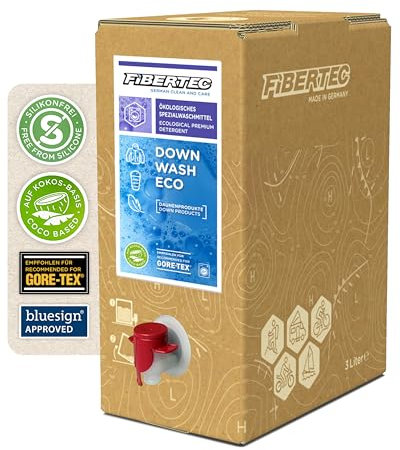 FIBERTEC Down Wash Eco Ökologisches Waschmittel flüssig 3L - Daunenwaschmittel für Daunenjacken & Schlafsäcke, Biologisch abbaubar, Made in Germany