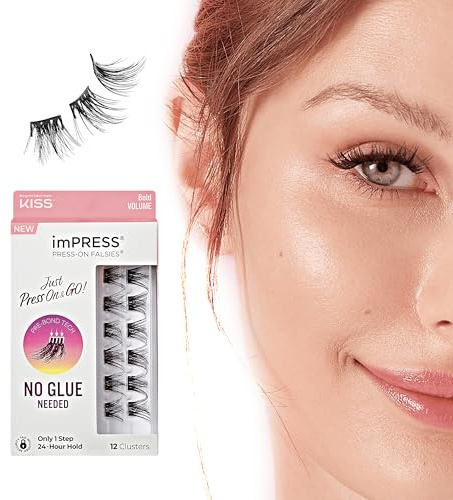KISS imPRESS Press On Wimpern Cluster Single 05 – Selbstklebende künstliche Wimpern ohne Kleber, DIY Wimpernverlängerung, natürliche Fake Lashes unter den Wimpern, bis zu 24h Halt