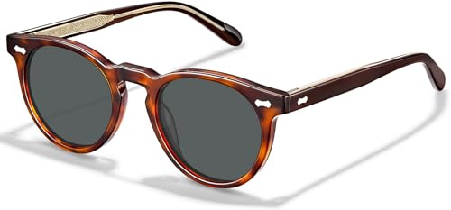 CARFIA Runde Sonnenbrille Herren Damen Polarisierte Acetat-Rahmen | Anti-Glare Fahrerbrille mit Metallkern,100% UV-Schutz,Vintage Langlebig Bequem sonnenbrille