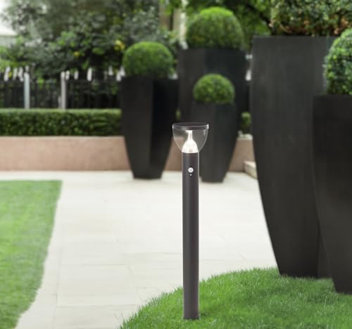 Lightbox LED Außenstehlampe mit Solar-Paneel & Bewegungsmelder & IP44 & 430 lm - schwarze Outdoor Wegeleuchte - 92 cm Höhe - Ø 16 cm - 3000 K - für den Garten - aus Edelstahl/Kunststoff