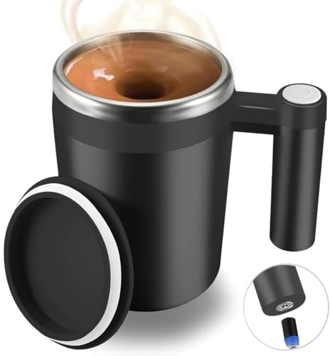 ALARYOD Stirring Coffee Mug Self Stirring Mug，Stainless Steel Automatic Magnetic Mixing Cup for Milk Cocoa Coffee, Black