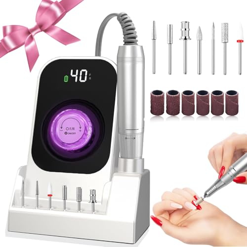 Fresa per unghie professionale 40000RPM fresa portatile per unghie cuticole 1800 mAh fresa unghie professionale 40 Velocità punta fresa rimozione gel con 7 punte unghie Adatto casa o salone (Grigio)