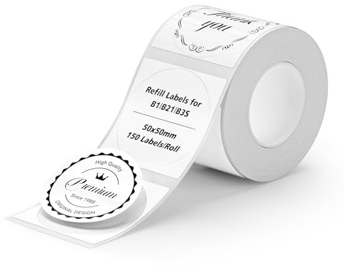NIIMBOT runda etiketter för B21/B1/B3S etikettskrivare, termodekal 50 x 50 mm (2 x 2 tum), 1 rulle med 150 etiketter